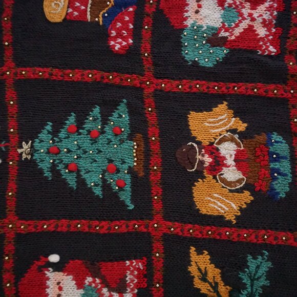 Vintage Valerie Stevens Christmas Sweater Patchwork Tree Reindeer Angel Knit M - Picture 7 of 11